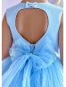 Beaded Blue Satin Tulle Heart Back Flower Girl Dress Beaded Blue Satin Tulle Heart Back Flower Girl Dress